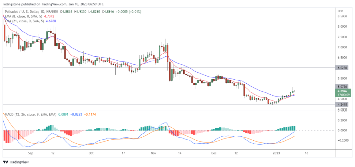 Polkadot Technical Analysis on TradingView showing support and resistance indicators.