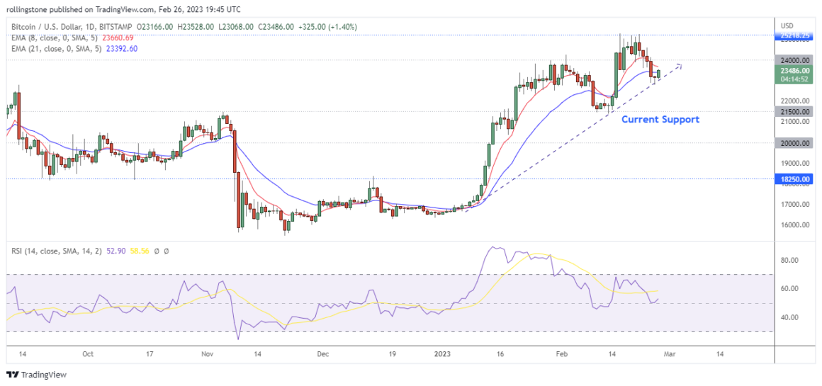 Bitcoin Technical Analysis on TradingView showing support and resistance indicators.
